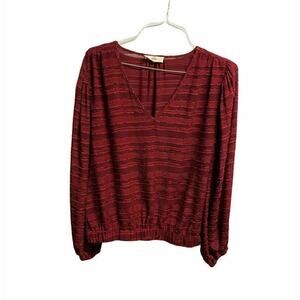 Entro women Balloon sleeve top blouse red burgundy sz large
